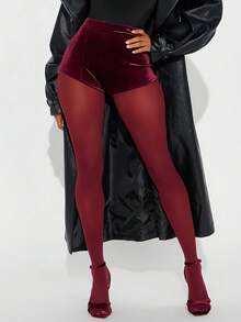 The Ultimate Valentine's Surprise - Burgundy Tights For Her, Luxuriously Smooth & Sexy In A Rich, Romantic Red - Burgundy - View 9