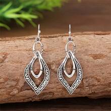 Bohemian Vintage Hollow Geometric Carved Floral Pattern Earrings, Suitable For Women's Daily Wear And Gift - Silver - View 3