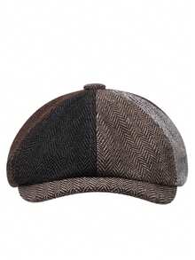 1顶男士人字纹贝雷帽，时尚格子报童帽，户外休闲帽，适合秋冬季街头、商务、派对等场合。 - 多色 - 查看 2