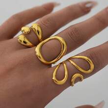 3 pièces/1 pièce Bague ouverte, bague en acier inoxydable plaqué or 18 carats, bague de tempérament de mode haut de gamme pour femmes, bague en acier inoxydable 304, bijou personnalisé de style simple et haut de gamme, cadeau de fête/design polyvalent pour assortiment quotidien, convient pour les petites amies et les épouses, convient pour les rassemblements quotidiens et les fêtes - Multicolore - Voir 2