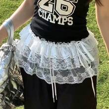 多层蕾丝防眩光高腰连衣裙，配有弹力腰带和蕾丝下摆，可内搭衬衫或卫衣，百搭易配，系带下摆设计 - 彩色 - 查看 2