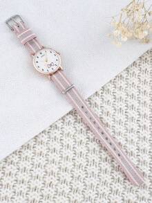 1pc Canvas Material Girl Cartoon Graphic Digital Children's Watch, Suitable For Back To School Season - Pink - View 3