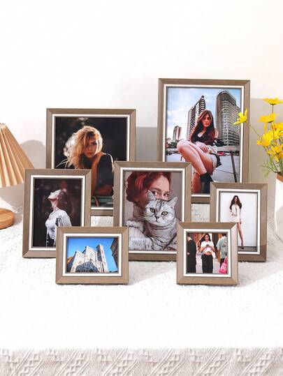 1pc Coffee-Color Plastic Photo Frame, Horizontal/Vertical Display, Minimalist Ins Style Desktop Photo Frame, Multifunctional Home Office Decor