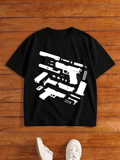 男士印花圆领短袖休闲加大码T恤，夏季