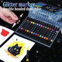 24/48/72/96 Colores Nuevos Bolígrafos de Purpurina Sólida, Doble Cabezal Bicolor, Punta de Pincel Suave, Bolígrafos de Purpurina Perlada Indescolorables, Bolígrafos Fluorescentes Coloridos Adecuados para Dibujar, Útiles Escolares, Papelería de Oficina, Decoración de Escritorio - Conjuntos - Ver 1