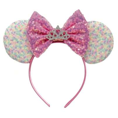 Disney 1件闪亮创意可爱彩色公主女王皇冠主题老鼠大耳朵亮片头箍，学生派对服装配饰