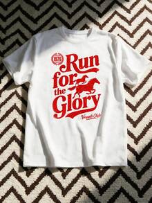 Áo thun nam tay ngắn in hình ngựa phi nước đại và chữ, thích hợp mặc hàng ngày, đi nghỉ mát, unisex. - trắng - Xem 4