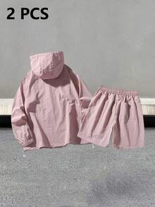 Summer Lightweight Loose-Fitting Casual Outdoor Beach Single-Layer Lightweight Shorts Set - 粉色 - 查看 2
