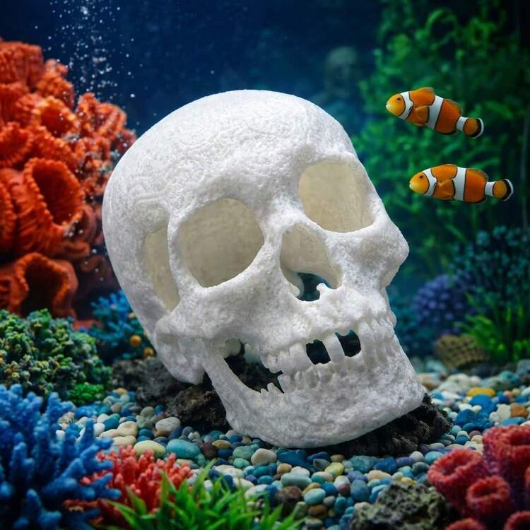 Aquarium Skeleton Head Reptile House Decor Resin Skull Ornament, Suitable For Fish Tank Landscape Decoration, Providing Hiding Cave Shelter For Small Fish, Shrimp, Snail, Gecko, Spider, Lizard, Etc. - B - View 11