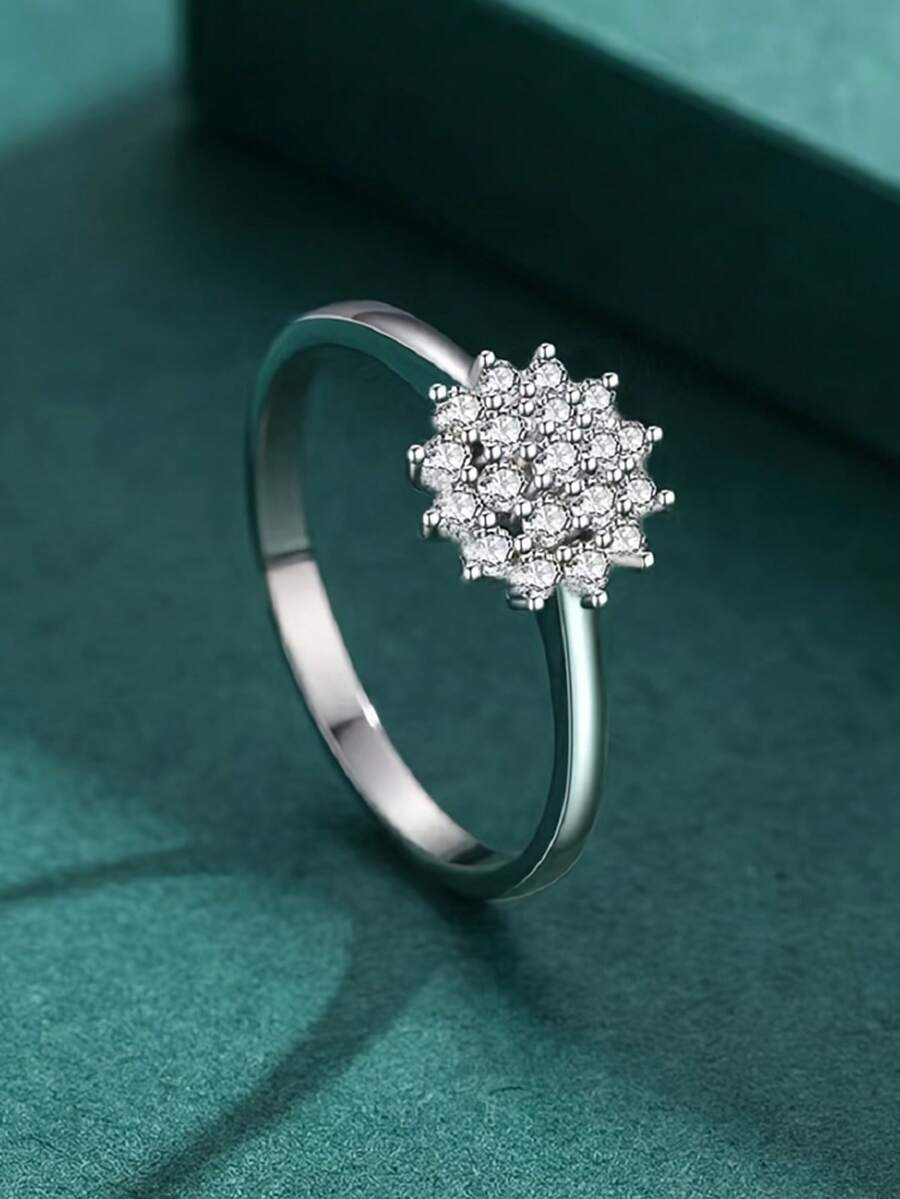 1 pieza Anillo de zirconia cúbica de moda para mujer para boda, compromiso, aniversario, fiesta, joyería, regalo del Día de San Valentín - Plateado - Ver 1