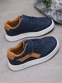 1 Pair Unisex Children Flat Casual Shoes, Fashion Color Block Minimalist Design, Hook And Loop Closure, Soft Sole, Comfortable For Daily Wear, School, Leisure And Sports - Royal Blue - View 5