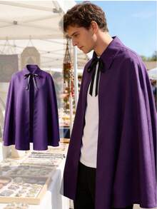Męski płaszcz w stylu średniowiecznego wiktoriańskiego steampunku gotyckiego – elegancki szalowy kołnierz z zapięciem na krawat, nadający się do prania w pralce, odpowiedni na Halloween, festiwale renesansowe, imprezy tematyczne – peleryna w stylu wiktoriańskim, bezrękawnik, męski kostium na Halloween, kostium ponurego żniwiarza, kostium czarodzieja, strój na Halloween, szata czarodzieja, kostium wampira, kostium ducha, męski kostium czarodzieja - Fioletowy - Zobacz 4