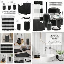 Clara Clark Black Bathroom Accessory Set - 23PC Complete Set With Bath Rugs Shower Curtain Set Soap Dispenser Toilet Brush And Trash Can - Black - View 1