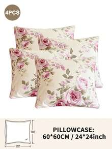 1pc/2pcs/4pcs Floral Print Pillowcase, Breathable Soft Comfortable, Envelope Closure Suitable For Bedroom Sofa Home Decor, Retro Style Bedroom Living Room Home Decor, Pillow Insert Not Included, Suitable For All Seasons - Multicolor - View 9