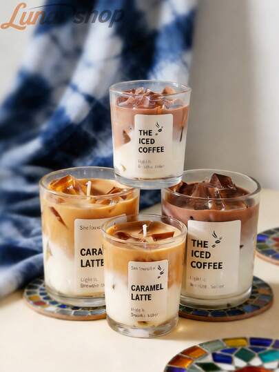 1 st kaffekoppformat ljus (iskaffe/karamelllatte) - Långvarig växtbaserad doft, Lämplig för avkoppling i vardagsrum/sovrum, ljusstake | Heminredning, Ramadan/Alla hjärtans dag/Karneval/Påsk/Festpresent, Bröllopsaccessoar, Present till kaffeälskare, Unisex