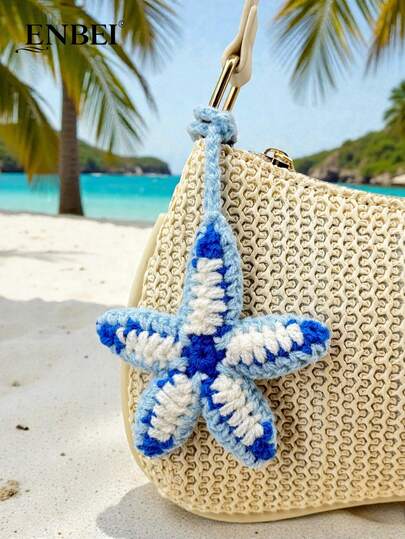  ENBEI Handmade Crochet Blue & White Starfish Pendant Is A Beach-Themed Accessory. It Can Be Used To Decorate Beach Bags And Wallets, Making It A Perfect Essential For Ladies' Daily Use, Travel, And Cruise Trips. It Is Also An Ideal Gift For Couples. This Classic And Minimalist Design Can Be Used As A Keychain, Decoration, And Bag Charm.