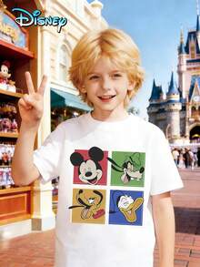 Printed With Disney Mickey Mouse Pattern, Disney Officially Authorized High-Quality Children's T-Shirts, Perfect Gifts, Fashionable Casual Clothes, Children's Clothing For Boys, Boys' Gifts, Four Seasons, Creative And Personalized T-Shirts. - White - View 1