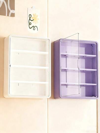 1个多功能储物柜，白色防尘展示柜，带储物架，磁吸门展示柜，透明亚克力壁挂式娃娃柜，玩具娃娃展示盒，化妆品收纳架，模型盒展示架。适用于迷你模型玩具或娃娃收藏，节省空间设计（需自行组装，不含娃娃/模型）。