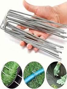 20/50pcs Galvanized Landscape Nails, Rust-Resistant Garden Stakes, U-Shaped Ground Pegs For Securing Barriers, Irrigation Pipes, Lawn, Landscape Fabrics, Multi-Purpose Flower Fixing Stakes, Gardening Tools - Bold - View 3