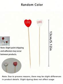 100pcs/50pcs Valentine's Day Heart Theme Skewers - Red & White Heart "Love" Pendant, Heart Shaped Bamboo Toothpicks, Bamboo Skewers, Ideal For Cakes, Desserts, Salads, Sandwiches - Birthday, Wedding, Valentine's Day Events, Parties, Restaurants And Home, Holiday Tableware, Decorative Skewers, Bamboo Picks - Multicolor - View 4