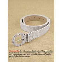 1 Peça Cinto de Cintura com Lantejoulas para Mulheres, Cinto de Cintura Brilhante Adequado para Vestidos, Denim, Disponível nas Cores Prata, Preto, Marrom, Roxo, Glitter Cinza, Fivela Metálica, Cinto de Estilo Boêmio da Moda para Uso Diário - Prata - Visão 4