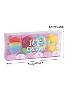 4 piezas de gomas de borrar con forma de helado de dibujos animados, colores aleatorios, suministros para estudiantes - Conjuntos - Ver 5
