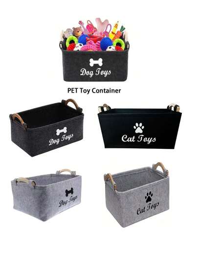 1pc Felt Pet Toy Storage Box, Pet Toy Storage Basket, Pet Toys Box, Dog Toy Box Storage, Pet Toy Storage Bin, Toy Organizer Basket, Felt Pet Toy Storage Basket, Felt Pet Supplies Storage Box, Blankets, Leashes, And Food, Helps Keep Your Home Clean And Orderly, Keeps Toys Tidy And Organized