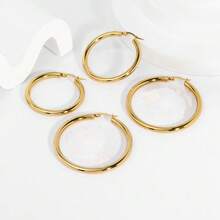 时尚夸张大号耳环，简约百搭欧美INS风钛钢圆环耳环，不锈钢耳环 - 金色 - 查看 13