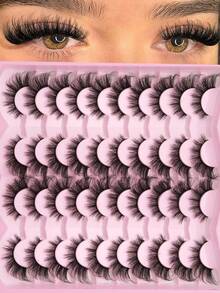 20Pairs Of Natural Faux Mink Eyelashes, D Curl 3D Thick & Long Synthetic False Eyelash Strips, Cat Eye Style Strip Lashes,Lashes,Eyelashes,Fake Lashes - fox eye lashes - View 5