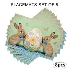 4-Piece Retro Rabbit Placemat Set (4-Piece Set) Suitable For Dining Tables, Washable Table Mat With Rabbit, Easter Egg, Purple Flower And Other Patterns, Rectangular Easter Table Decoration, Suitable For Coffee Tables, Holiday Parties And Spring Table Decoration - Multicolor - View 18