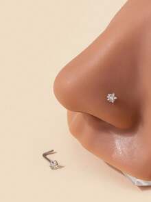 3pcs Nose Rings, G23 Solid Titanium 20G L-Shaped Nose Rings, Round/Star/Heart CZ Nose Piercing Jewelry, Unisex - Nose Ornament - View 3