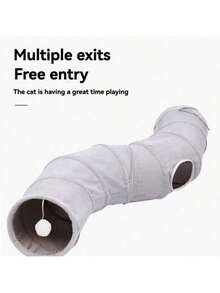 Foldable S-Shaped Cat Tunnel Maze, Large Extra Long Collapsible Play Tunnel Toy With Hanging Ball And Peep Hole, Suitable For Cats, Kittens, Rabbits, Ferrets, Small Dogs And Other Small Pets - Grey - View 5