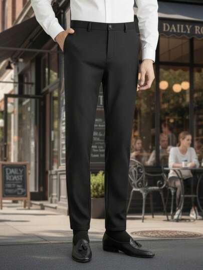 Men's Stretch Straight Leg Casual Pants - Light Business Formal Trousers, Machine Washable Solid Color, Suitable For Office And Semi-Formal Occasions, Modern Style, Comfortable Fabric, Lightweight Design, Professional Men, Breathable Material, Corporate Wear, Business Commute