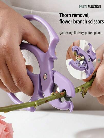 1pc Floral Scissors, 2-In-1 Pruning Shears, Stainless Steel Gardening Scissors, Rose Thorn Remover, Suitable For Florists, Floral Scissors - Random Color And Style