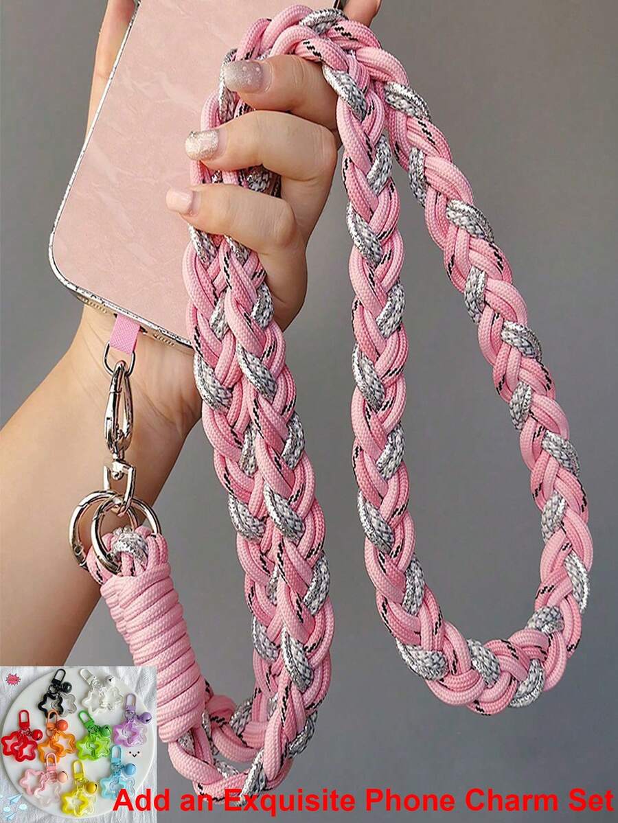 2026 New Year & Valentine's Day Special Offer, 6-Strand Braided Phone Lanyard, Minimalist Long Diagonal Shoulder Strap With Side Clasp, Fashionable Outdoor Anti-Lost Phone Lanyard, 1pc Silver Woven Heart-Shaped Ring Long Lanyard, Anti-Lost & Anti-Theft Phone Lanyard, Suitable As Gift For Mother - Multicolor - View 1
