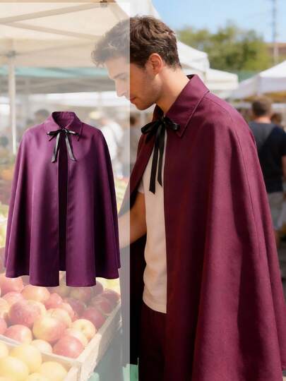 Men's Medieval Victorian Steampunk Gothic Cloak - Elegant Shawl Collar With Tie Closure, Machine Washable, Suitable For Halloween, Renaissance Festivals, Themed Parties - Victorian Style Capelet, Sleeveless Design, Men's Halloween Costume, Grim Reaper Costume, Wizard Costume, Halloween Outfit, Wizard Robe, Vampire Costume, Ghost Costume, Men's Wizard Costume