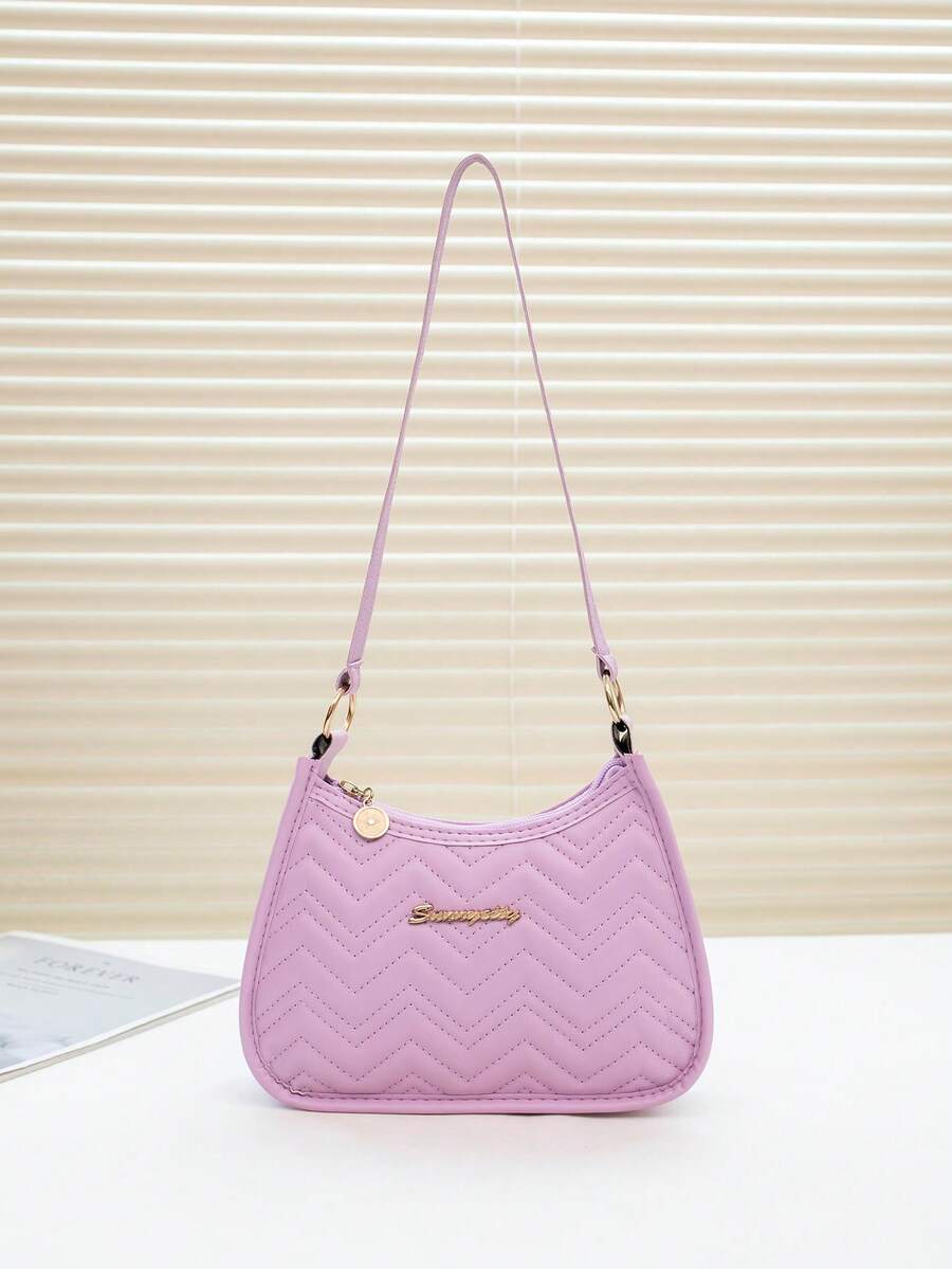 时尚新潮图案刺绣紫色浪漫腋下休闲单肩包 - 彩色 - 查看 1