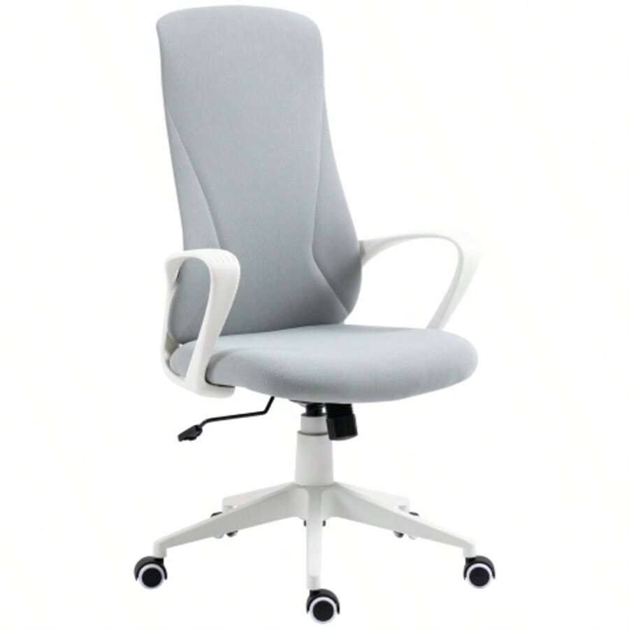 Height-Adjustable Office Chair With Tilt Function, Ergonomic Swivel Chair In Light Grey Stretch Fabric For Office And Home Office - Silver - View 1