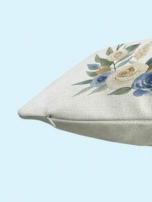 2Pcs Faux Linen Beige Pillow Covers Watercolor Rabbit Blue Roses Print Pillowcases Breathable Botanical Decor Pillow Cases(No Filling) - Beige - View 7