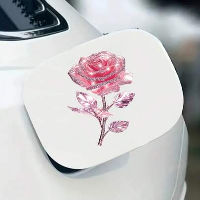 Cute Glitter Crystal Rose Asymmetrical Shiny Stickers, Suitable For Car, Laptop, Truck, Motorcycle Window, Wall, One-Time Self-Adhesive Decoration, Ideal Gift For Girls Sparkling Dashboard Decor