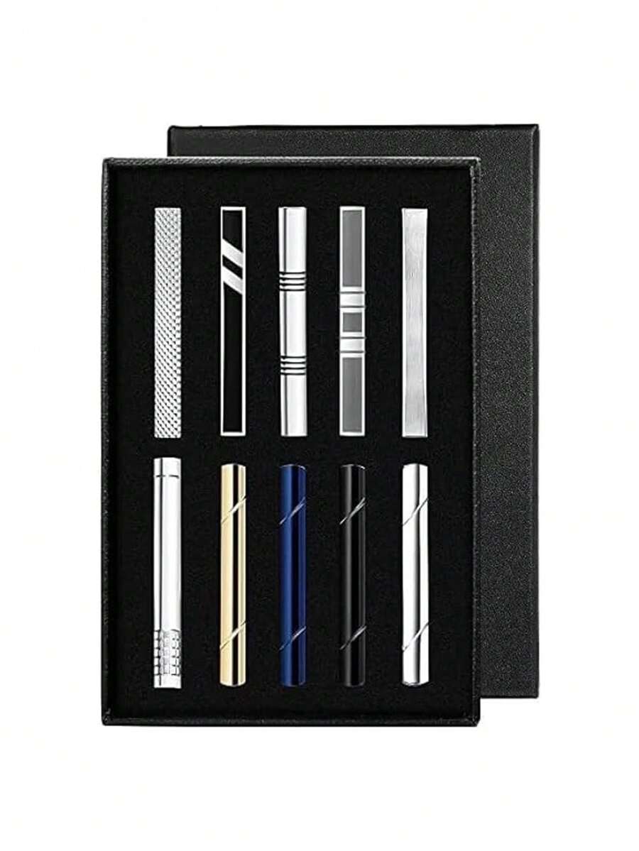 Pisacorbatas de corbata de 10 piezas, Clips para Corbatas, Clip de Corbata de Acero Inoxidable de Alta Calidad, Conjunto de 10 Clips para Corbatas: Elegancia y Estilo en Negro, Azul, Plata y Oro,41163294 - Multicolor - Ver 1