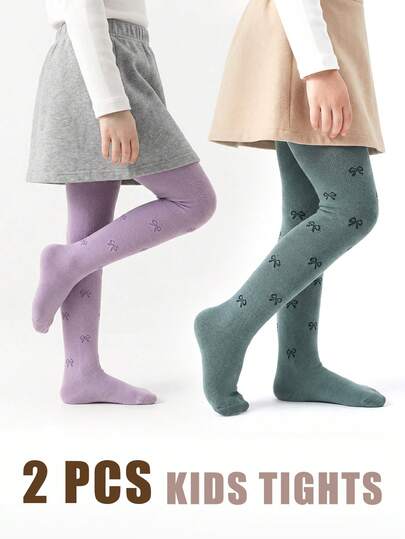 2 Pcs Kids Baby Toddler Leggings Simple Printed Casual Style For Spring And Autumn, Suitable For Girls' Daily Outfits Children's Tights,