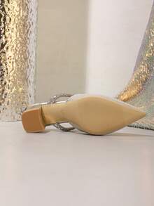 女士尖头高跟鞋，带踝带，粗跟，闪亮，休闲舒适凉鞋，春夏款 - 金色 - 查看 4