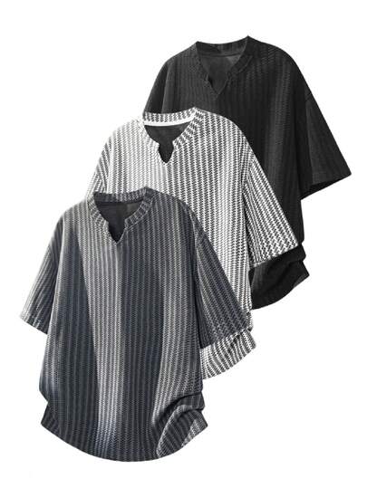 男士运动针织短袖亨利领T恤，男士街头运动上衣，春夏款