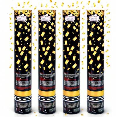 4 Pieces Gold Rectangular Confetti Cannon 30cm - Portable Wedding Confetti Launcher - Easy To Handle, Ideal For Weddings Or Birthdays