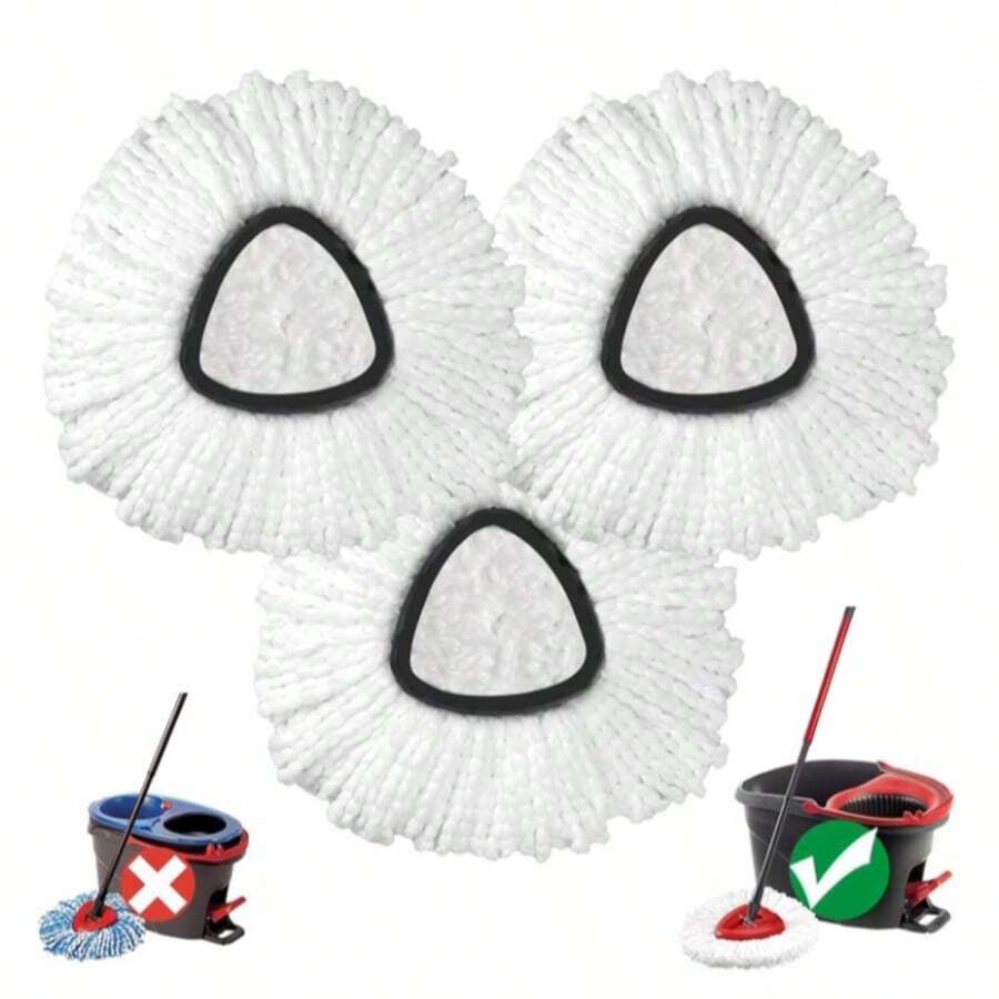 [ 3 Pack ] Mop Refills Compatible With Triangle Spin Mop, Made Of Microfiber, Deep Cleaning Machine Washable And Easy-To-Replace - A - Xem 1