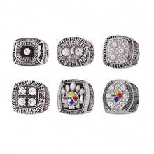 SILVER STYLE GIFT SET PITTSBURGH RUGBY 1974-75 1978-79 2005 2008 6-TIMES WORLD CHAMPIONSHIP RING, 6 RINGS SET WITH 6-HOLE WOODEN DISPLAY BOX PACKAGING, HOLIDAY GIFT FOR BASEBALL FANS - Silver - View 1
