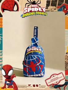 1 Pc Marvel Officially Licensed Spider-Man Pattern Chest Bag Adjustable Strap Crossbody Bag, Zipper Closure Shoulder Bag, Lightweight Sling Pouch Perfect For Men/Teens/Students/Graduates/Young Fans, Ideal For Daily/Outdoor/Sports/Running/Fitness! , Thigh Bag - Blue - View 1