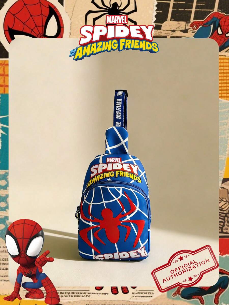1 Pc Marvel Officially Licensed Spider-Man Pattern Chest Bag Adjustable Strap Crossbody Bag, Zipper Closure Shoulder Bag, Lightweight Sling Pouch Perfect For Men/Teens/Students/Graduates/Young Fans, Ideal For Daily/Outdoor/Sports/Running/Fitness! , Thigh Bag - Blue - View 1
