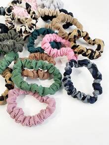 20pcs Mixed Color Scrunchies Set, Including Leopard Print & Solid Color, High Elasticity Hair Ties, Versatile Hair Accessories Ponytail Holders Hair Elastics Hair Rubber Bands Hair Rope - Multicolor - View 5